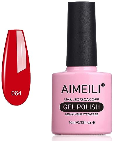 AIMEILI Gel Nail Polish Red, UV LED Soak Off Nail Art Manicure Pedicure Ideal for Salon Studios & Home Use, Long Lasting & Easy to Apply - Pillar Box Red (064) 10ml