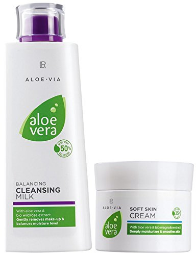 LR ALOE VIA Kit de soin du visage à l'aloe vera (200 ml de lait nettoyant et 100 ml de crème pour la peau)