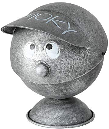 WHW Whole House Worlds Big Mouth Smokey Ashtray, Lidded Dome with Pedestal Base, Lift Up Visor, BBQ Grill Party Style, Gray Distressed Lacquered Iron, 6 Inches Tall