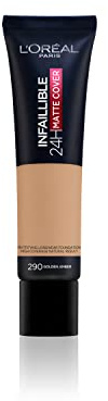 L'Oréal Paris LOréal Paris Infalible 24H Matte Cover Base De Maquillaje Alta Cobertura Mate Piel Clara Subtono Neutro 290 Ambre Doré 30Ml