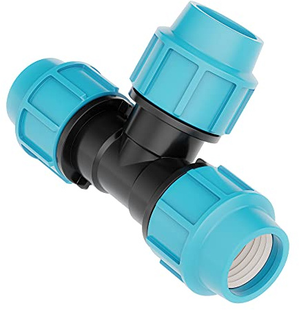 Raccordo per tubo dell'acqua in PP Raccordo a T con tre uscite femmina (3 x 40 mm), Morsetto per tubi PE
