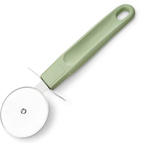 Fackelmann Ecolution Pizzaschneider – Pizzaroller aus rostfreiem Edelstahl, Holzfasern und Bio-Kunststoff – 20 cm x 7,5 cm großes Pizzarad in Mintgrün
