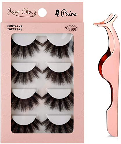 Lösögonfransar, 4 par långa naturligt utseende falska fransar, återanvändbara handgjorda ögonfransar för makeup ögonfransförlängning, 3D falsk mink fluffiga ögonfransar (G106)