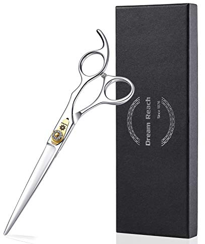 Dream Reach Professionelle Fellschere Hundeschere Gerade Hundepflegeschere Haustierpflege Fellschere aus 440C japanischr Edelstahl Fellpflege für Hunde Katze (7-Zoll-gerade Schere)