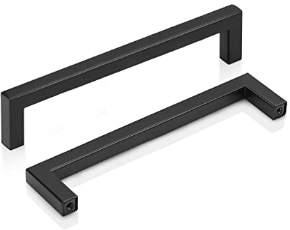 PinLin 15 Pack Cabinet Handles Hole Center 160mm Flat Black Kitchen Door Handles Stainless Steel Drawer Pulls Square T Bar Cupboard Handles with Screws