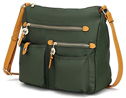 MKF Crossbody Bag für Damen - Nylon Pocketbook Handtasche - Designer Side Messenger Purse Shoulder Crossover, olivgrün, Medium