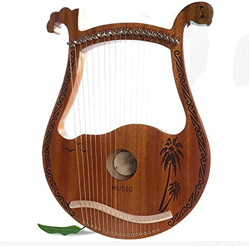 FISISZ Lyre Harp Metallsaiten Mahagoni Lyre Harn 19 Saiten kleine Harfe Einfache Lernen für Anfänger mit Tunning-Schraubenschlüssel für Kind Erwachsene Anfänger (Blanco : Wood)