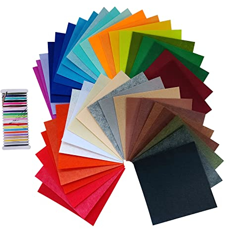 Jtnohx Filz zum Basteln, Steife Filzstoff, 15 x 15cm bastelfilz für Stickereien, 40 Stück Farbige Filz für DIY-Nähprojekte