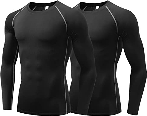 Sillictor Compression Tops for Men Quick Dry Football Training Running Top Mens Long Sleeve Hiking Golf Ski Base Layer Tops Men Sports Thermal Underlayer High Wicking Muscle Support 3323 * 2 Black XL