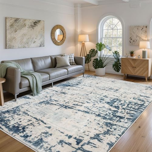 ASIinnsy Teppich Kurzflor Moderne Wohnzimmer-Teppiche Abstraktes Muster Große Weich Teppich rutschfest Grau Deko Wohnzimmer Schlafzimmer Esszimmer (Abstrakt Blau, 160 x 200 cm)