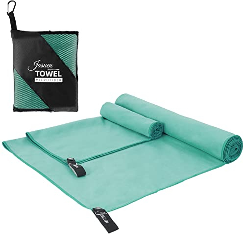 JASUEN Mikrofaser Handtuch Set-Badetuch Groß(180x80cm)+Handtüch Klein(80x40cm)-Leicht Farbecht Schnelltrocknend Microfaser Handtücher-als Sporthandtuch Reisehandtuch Strandtuch XXL (Grün)