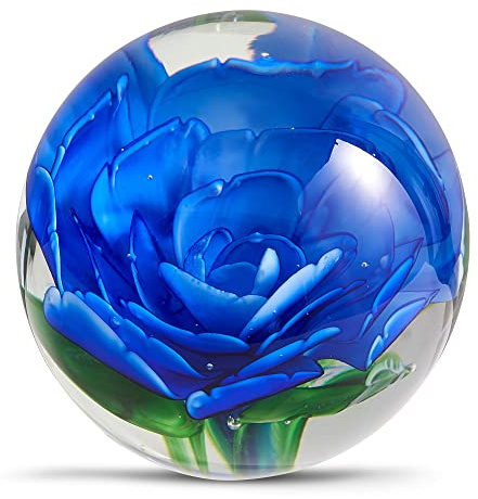 EUSTUMA Glasblumen-Briefbeschwerer-Figur Für Den Schreibtisch. Geben Sie Ihnen EIN Geschenk Von Der Person, Die Sie Lieben, Der Gartendekoration. (Blau)