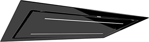 Gurari 341 BL 120, Hotte de plafond 120 cm 1000 m³/h en verre noir, ventilateur de plafond, grille d'évacuation, capot de recirculation, télécommande de qualité supérieure