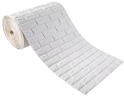 GOFQB Wandfliesen Aus 3D-Schaumstoff Wandaufkleber Mit Weißem Backsteinmuster Selbstklebend Wasserdicht, Extra Dick für: Küche, Badezimmer, Wohnzimmer (Color : White, Size : 70CMX10M)
