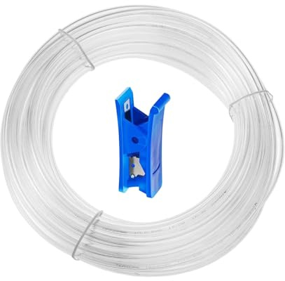 HUAZIZ 12 meter PU pneumatisk slang pneumatisk polyuretanslang flexibel tryckluftsslang utomhus 10 mm x inre 6,5 mm transparent 1 x slangskärare