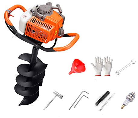Trivella per Foro per palo a 2 Tempi alimentata a Gas, Trivella per Terra 198CC 5200 W, Scavatrice per Foro per palo, con 3 Punte per trivella a coclea (5 e 6 e 8), Strumento PE