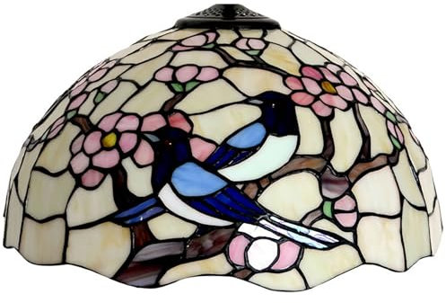 AIBOTY 16-Zoll-Lampenschirm aus rosa-blauem Buntglas, nur Ersatz, pastoraler Vogelblumen-Lampenschirm im Tiffany-Stil für Tischlampe, Schreibtischlampe, Stehlampe, Deckenleuchte
