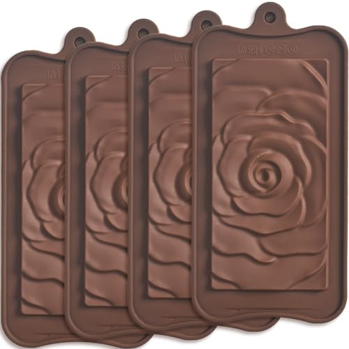ionEgg Trennbare Silikon-Schokoladenformen, Rosenblüten-Markierung, selbstgemachte Protein- und Energieriegelformen, 4er-Packung