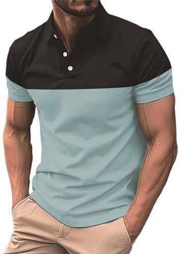 Herren Color Block Button Up Business Polo Shirts Casual Pullover Golf Polo T Shirts 2024 Kurzarm Tee Top