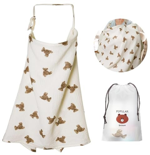 Breastfeeding Cover Muslin Baby Breast Feeding Cover for Mum Infant Stroller Nursing Cover Soft 360° Coverage Breathable Lightweight Apron for Privacy Shield - KAMHBE (Bear)