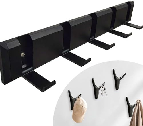 TDFERAN Porte Manteau Mural en Aluminium Premium, Avec 4 Pattes Murale Avec Tête de Cerf, Patère Salle de Bain, Porte Sac (5 Crochets/Noir)