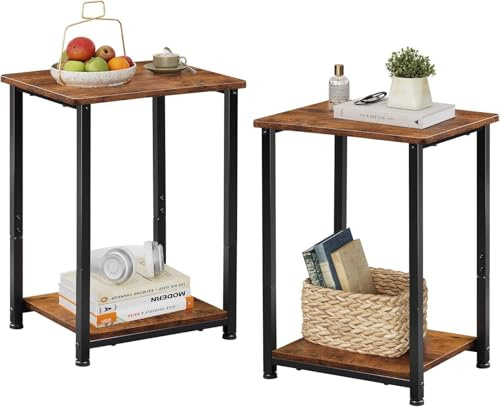 WLIVE Nest of Tables Set of 2, 2-Tier Sofa Side Tables, Rustic Brown
