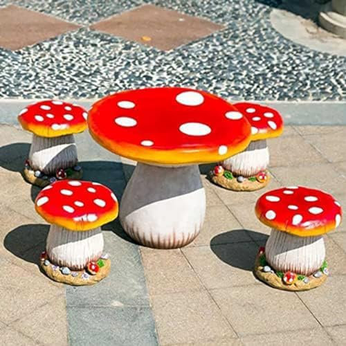 Set di sgabelli da tavolo a fungo da giardino in resina, scultura creativa per cortile, prato, stagno, decorazione unica