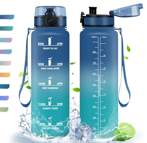 HoneyHolly Gourde, 1L, Gourde Sport, Gourde Filtre et Marqueur de Temps, Sans BPA, Bouteille d'eau pour Sport, Fitness, Yoga, L'école, Bureau