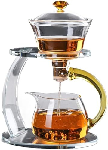 Magnetische Teekanne, halbautomatisches Glas-Tee-Set, Lazy Kung Fu Glas-Tee-Set, Glas-Tee-Set, hitzebeständiges magisches Glas-Teekannen-Set, Gold Handle