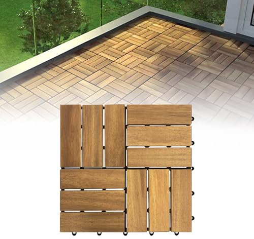 VA-Cerulean Terrassen-Holzfliesen mit Klicksystem, Akazienholzboden, Balkonbodenfliesen, Terrassenfliesen, Terrassenbelag, Outdoor-Bodenbelag, Holzboden für Balkon, 30x30 cm (Modell B, 33 Stück)