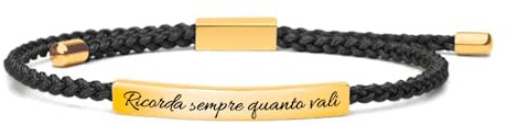 Bracciale Donna Motivazionale Personalizzato in Acciaio Inox Lucidato di Altissima Qualità e Corda Intrecciata con Incisione Ricorda sempre quanto vali Idea regalo per lei - Cofanetto Incluso