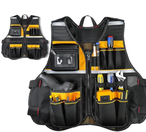 Gilet da falegname – Gilet da lavoro con tasche multiple, comoda giacca di supporto, cintura per attrezzi regolabile, gilet da lavoro con tasche da costruzione, gilet da lavoro da uomo con cinghia