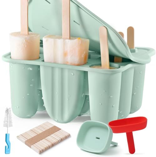 Silikon Eisformen für Kinder– 2 verschiedene Formen in 1, DIY Eis am Stiel Formen Silikon BPA-frei, 9-fach Eisform mit Stielen, 50ml & 60ml Portionsgröße, Wiederverwendbar & Leicht zu lösen (Morandi)