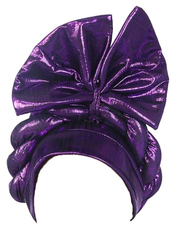 Magnifique couvre-chef Gele fabriqué à la main : turban africain pour mariages et fêtes, violet, 5 1/8-6 1/4