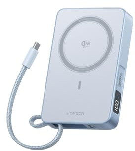 UGREEN Magflow Qi2 25W Power Bank 10000mAh a Induzione Magnetica Ricarica Rapida per iPhone, Batteria Esterna con Cavo USB C Integrato 30W Compatibile con Magsafe iPhone 17 Pro Max Air 16 15 14 13 12