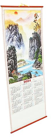 Homoyoyo Calendrier Mural Chinois 2024 Dragon Traditionnel Papier Réutilisable Décoration Bureau Maison Fêtes Chinoises
