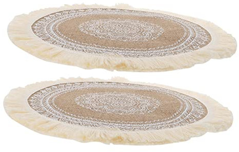 Warmhm 1 Set Tovaglietta Americana In Lino E Cotone Con Nappa Invernale Per Decorazioni Fai Da Te Per La Tavola Di Nozze Lavabile In Iuta Ricamata Rotonda Per Decorazioni Di 2 pezzi