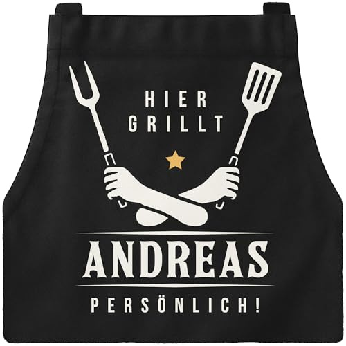 MoonWorks® Grillschürze für Männer mit Name und Spruch personalisiert Meister des Grills Grillgeschenk Herren Schürze Baumwolle