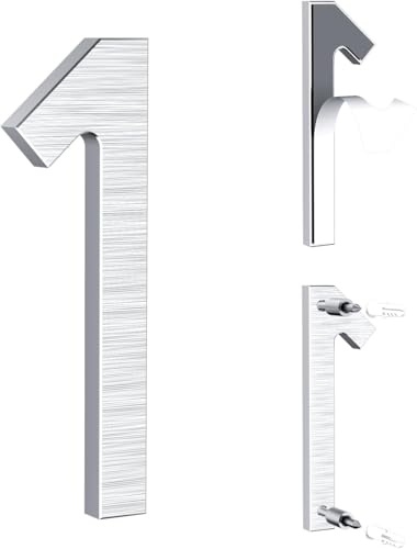Yafimea Número de casa exterior plateado 12,5 cm – En aluminio macizo con acabado cepillado, adhesivo o con tornillos, resistente al clima – Para puerta, pared, valla, garaje (1)
