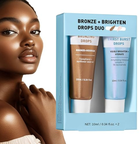 Gocce abbronzanti | gocce facciali abbronzanti | Set di 2 x 10 ml lozione cremosa idratante con effetto radiante progressivo per le gambe, uso quotidiano, trucco, salone e viaggio