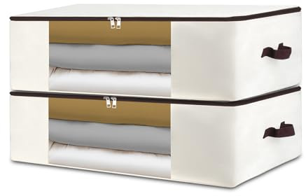 Sacche di Stoccaggio Extra Large in Tela 65x45x23cm - Organizzatore Robusto per Vestiti con Finestra in PVC Trasparente per Coperte, Cuscini, Cappotti Invernali, Biancheria da Letto e Articoli