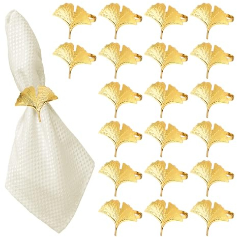 20 Stück Serviettenringe Goldener, Metall Serviettenschnallen, Ginkgo Serviettenhalter, Elegante Servietten Schnallen, Einzigartiger Form Napkin Rings für Familienessen Restaurantparty Tischdekoration