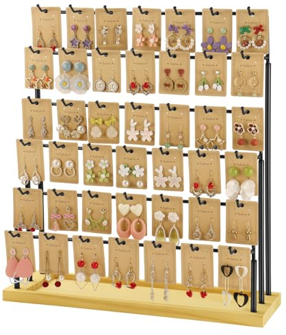 Jewelry Display for Vendors,6 Tiers 42 Hooks Earring Rack Display Holder Stand, Earring Organizer Holder for Necklaces Rings Bracelets Keychains,Jewelry Display for Selling with Earrings Cards-Black