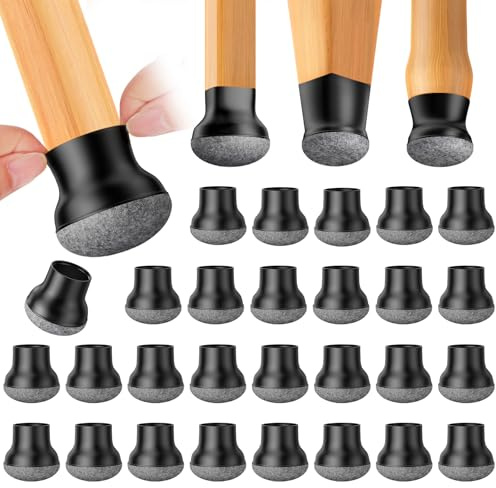 ONEBOOM 32 Pezzi Gommini per Sedie Rotondi con Feltrini,Piccolo Trasparenti Feltrini Silicone,Nero Copri Piedini Sedie per Mobili Elevata Elasticità,Tappi per Antirumore(Fit:14-17mm)
