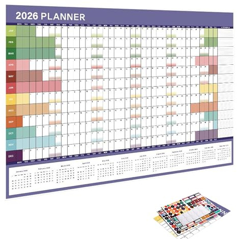 Grande Pianificatore Annuale 2025/2026 - A1 Calendario Annuale Colorato - Wishing Dry Riutilizzabile Pianificatore A Parete - Taglia 74.2x52,5 Cm - Organizzatore Di Scopi E Attività Pe
