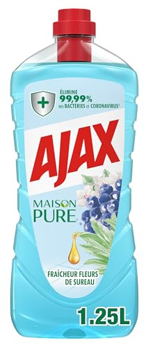 Ajax, Désinfectant Multi-Surface Maison Pure, Senteur Sureau, 1,25 L | Produit ménager antibactérien, Élimine les germes et nettoie en profondeur, Enrichi aux huiles essentielles de sauge | Produit ménager antibactérien, Élimine les germes et nettoie en profondeur, Enrichi aux huiles essentielles de sauge