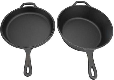 Depisuta Sartén de Hierro Fundido de 2 Paquetes, Sartén Resistente de 10 Pulgadas con Distribución de Calor Uniforme y Orificio Colgante, Diseño de No Recubrimiento para Cocina