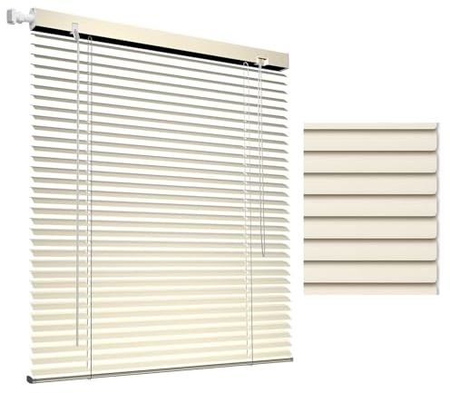 Persianas Ventana de Aluminio 40 60 75 80 100 105 110 130 150 180 195 cm, Sin Taladrar, 25 mm Persiana Veneciana Horizontales Contra la luz Solar, Estores Privacidad para Patios Cocinas(Cream)