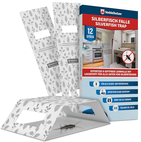 Veddelholzer XXL divisible silverfish trap with bait attractant, 12 piezas Eficaz trampas adhesivas Combat silverfish and paperfish No tóxico, odourless, environmentally friendly, easy to use
