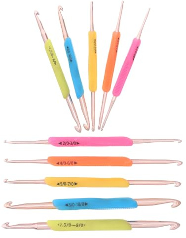 IWOWHERO Set 10 Pezzi Uncinetti Doppia Punta in Metallo Impugnatura Ergonomica in Tpr, Uncinetti per Principianti e Hobby Doppia Estremità per Lavori di Uncinetto Comfortevoli